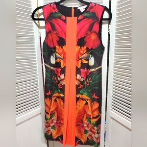TED BAKER LONDON TROPICAL FLORAL TOUCAN PARROT DRESS SZ1